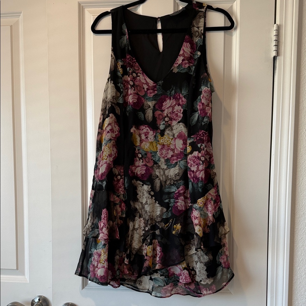 Astr Floral Mini Dress - Black and Pink
